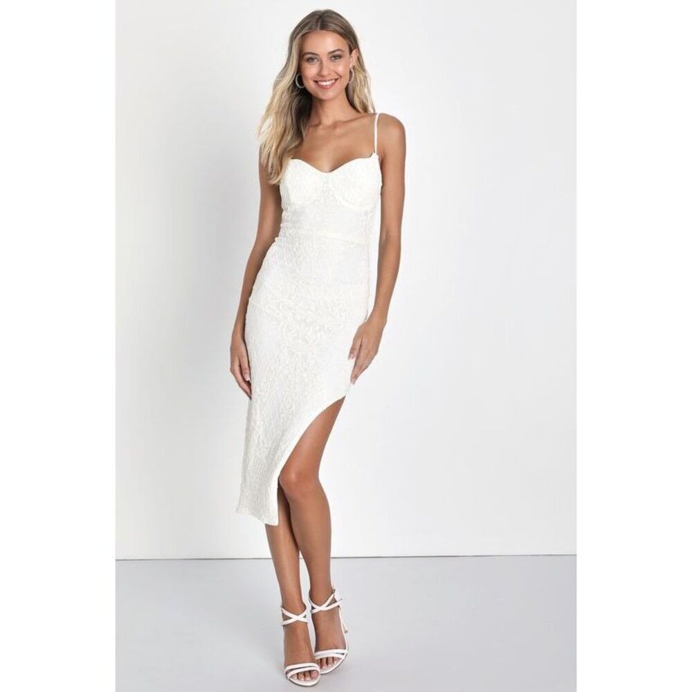 Lulus Moonlit Love White Sequin Bustier Sleeveless Midi Dress - Size S